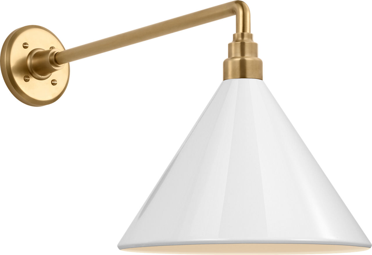 Academy 17.5" Mack Barn Light in Hand-Rubbed Antique Brass with 12.5" White Conical Savannah Shade