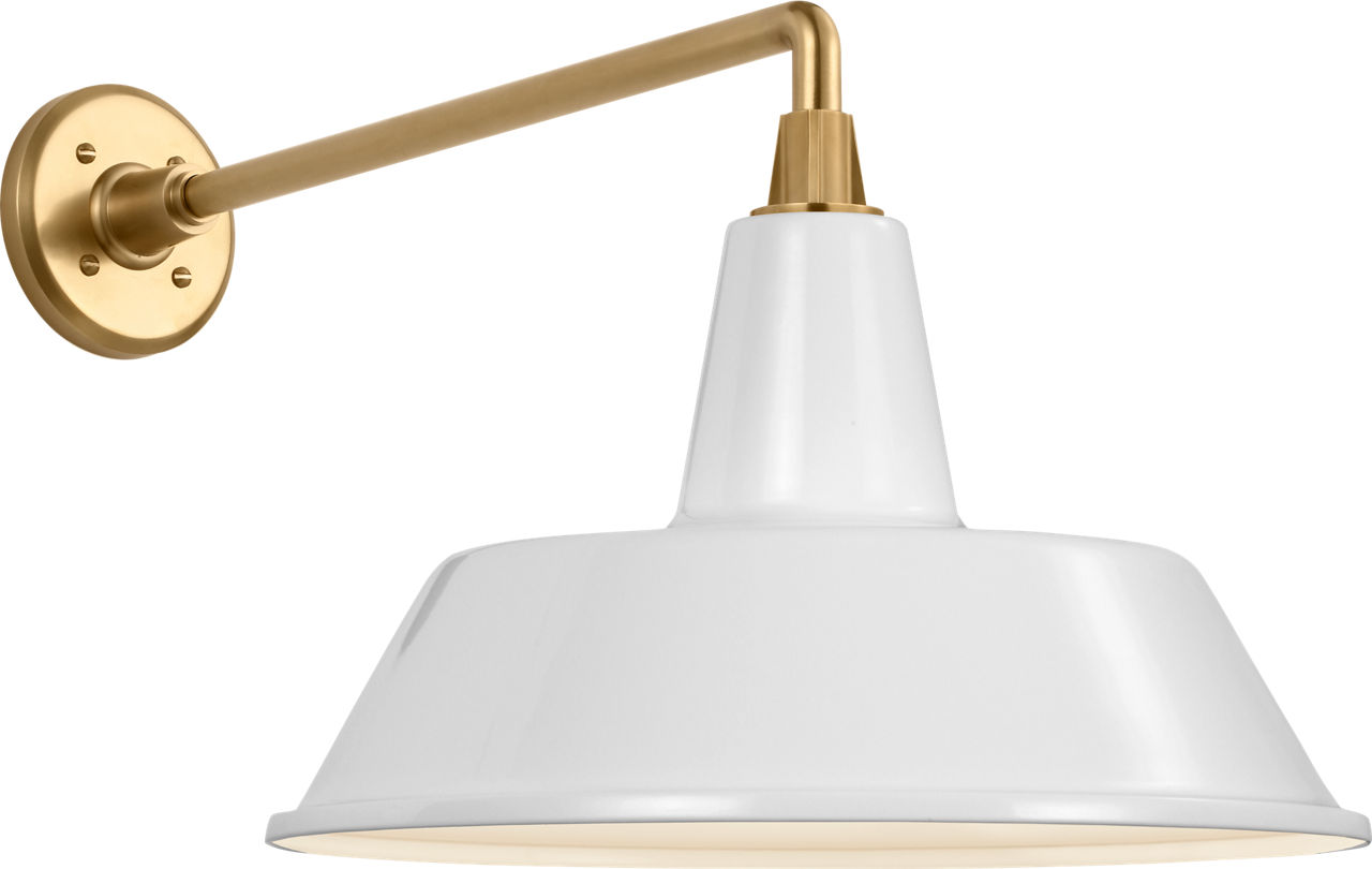Academy 17.5" Mack Barn Light in Hand-Rubbed Antique Brass with 16" White Bowers Shade