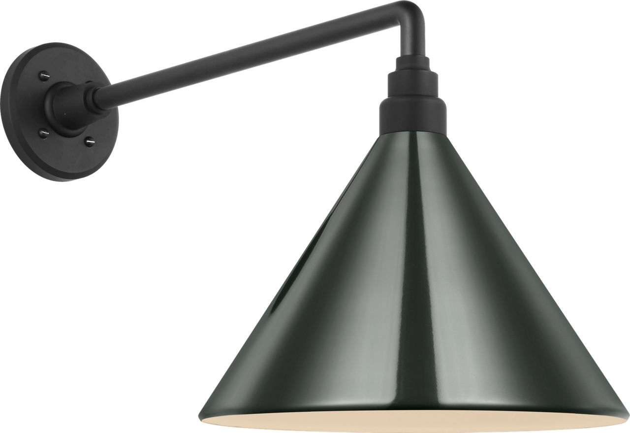 Academy 17.5" Mack Barn Light in Matte Black with 12.5" Green Conical Savannah Shade