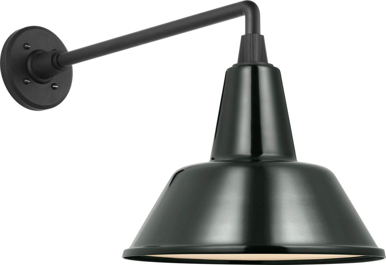 Academy 17.5" Mack Barn Light in Matte Black with 12.5" Green Bowers Shade
