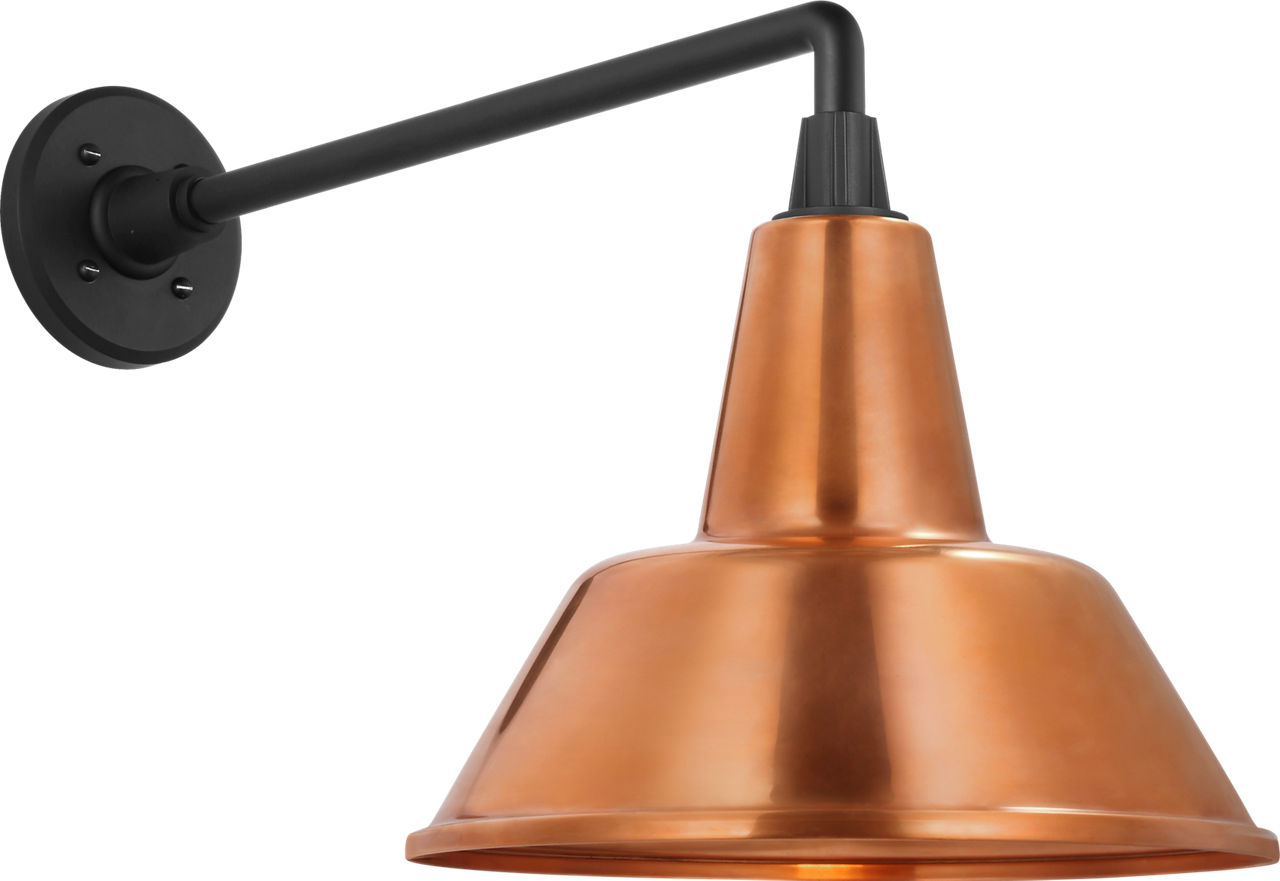 Academy 17.5" Mack Barn Light in Matte Black with 12.5" Soft Copper Bowers Shade