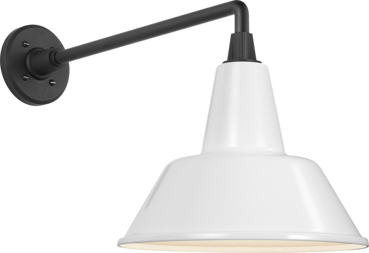 Academy 17.5" Mack Barn Light in Matte Black with 12.5" White Bowers Shade