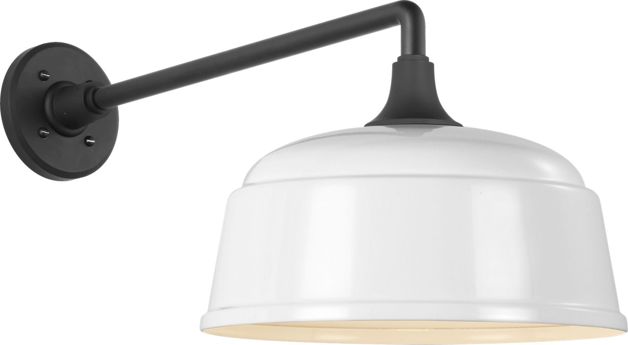 Academy 17.5" Mack Barn Light in Matte Black with 12.5" White Rockhouse Shade