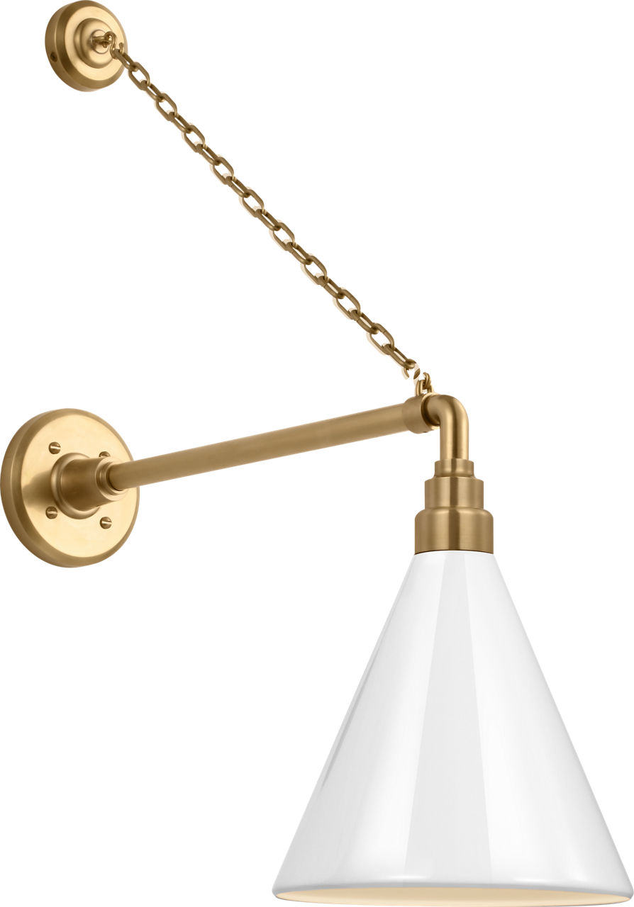 Academy 17.5" Anchored Mack Barn Light in Hand-Rubbed Antique Brass with 9" White Conical Savannah Shade