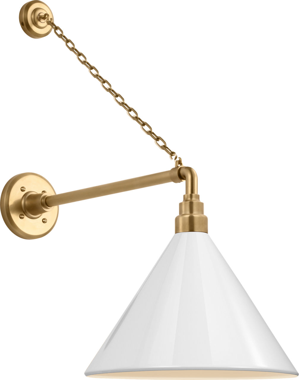 Academy 17.5" Anchored Mack Barn Light in Hand-Rubbed Antique Brass with 12.5" White Conical Savannah Shade