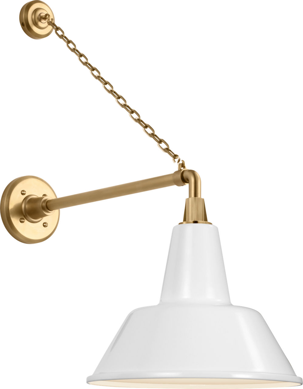 Academy 17.5" Anchored Mack Barn Light in Hand-Rubbed Antique Brass with 12.5" White Bowers Shade