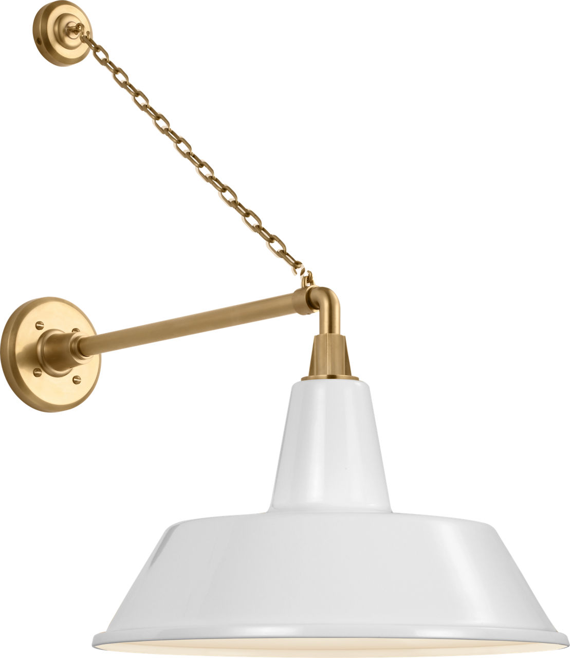 Academy 17.5" Anchored Mack Barn Light in Hand-Rubbed Antique Brass with 16" White Bowers Shade