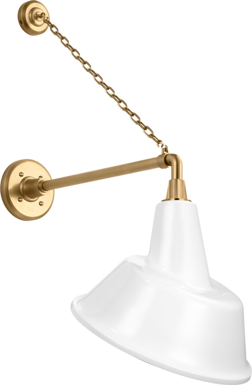 Academy 17.5" Anchored Mack Barn Light in Hand-Rubbed Antique Brass with 12.5" White Tilted Bowers Shade