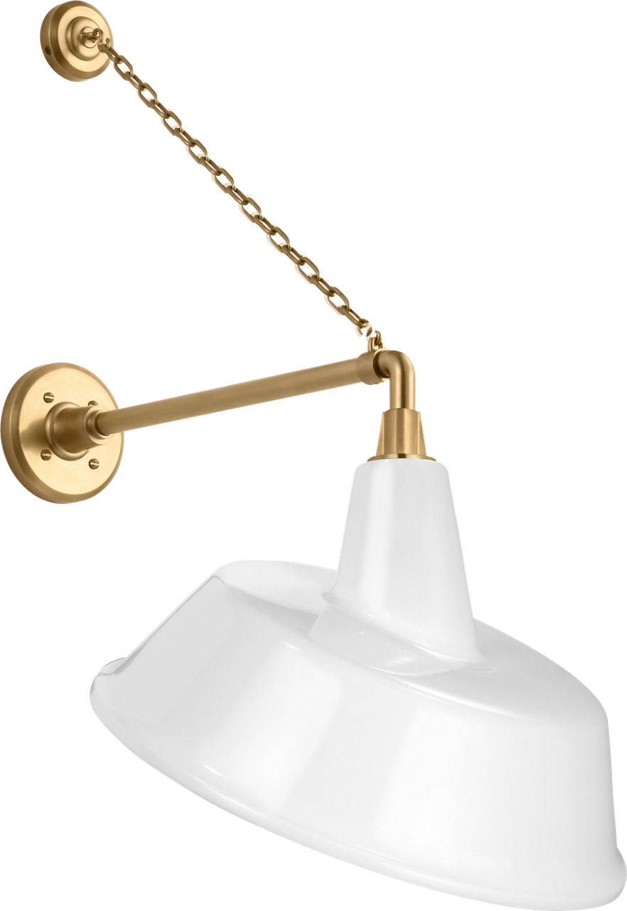 Academy 17.5" Anchored Mack Barn Light in Hand-Rubbed Antique Brass with 16" White Tilted Bowers Shade