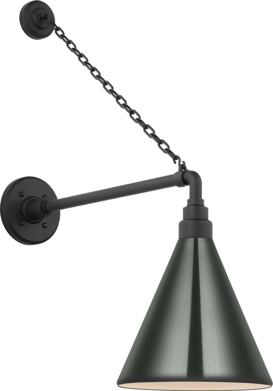 Academy 17.5" Anchored Mack Barn Light in Matte Black with 9" Green Conical Savannah Shade