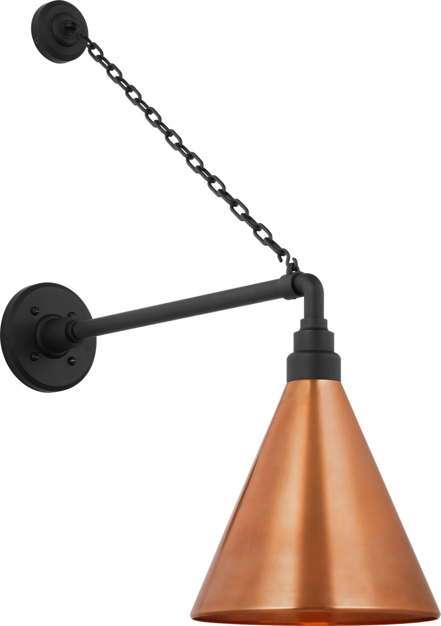 Academy 17.5" Anchored Mack Barn Light in Matte Black with 9" Soft Copper Conical Savannah Shade