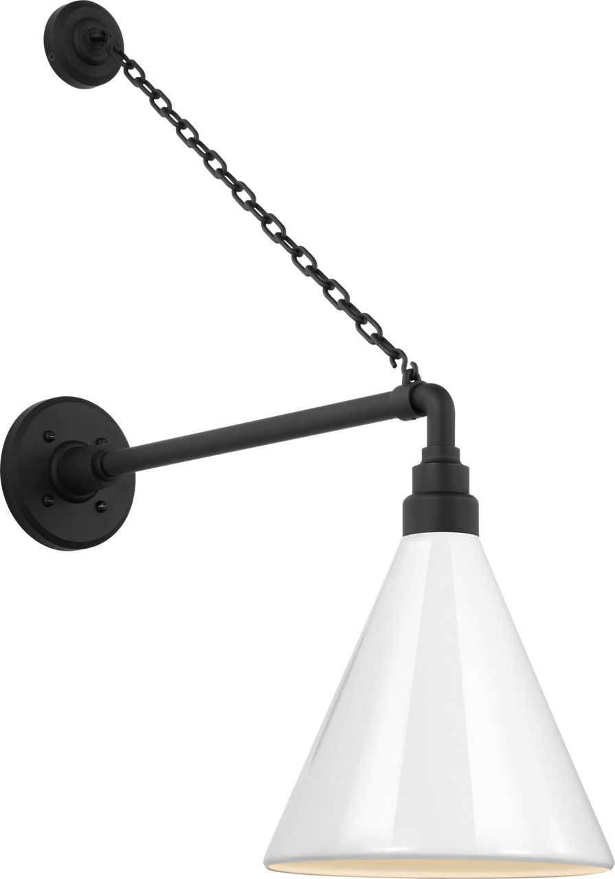 Academy 17.5" Anchored Mack Barn Light in Matte Black with 9" White Conical Savannah Shade