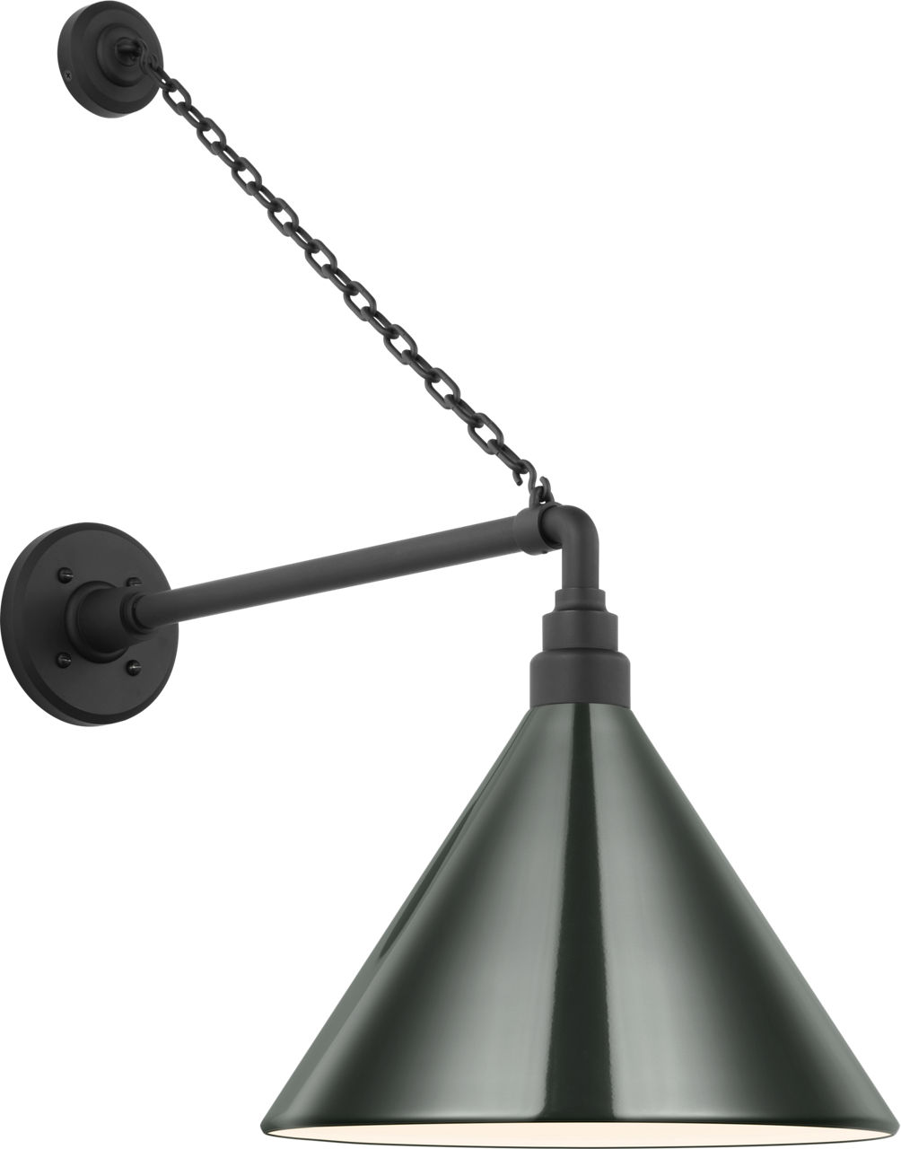 Academy 17.5" Anchored Mack Barn Light in Matte Black with 12.5" Green Conical Savannah Shade