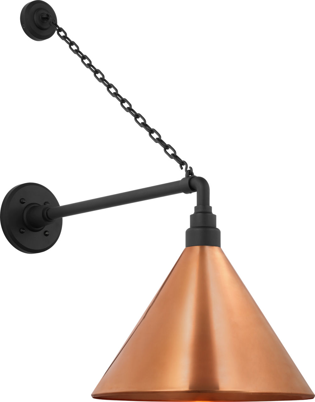 Academy 17.5" Anchored Mack Barn Light in Matte Black with 12.5" Soft Copper Conical Savannah Shade