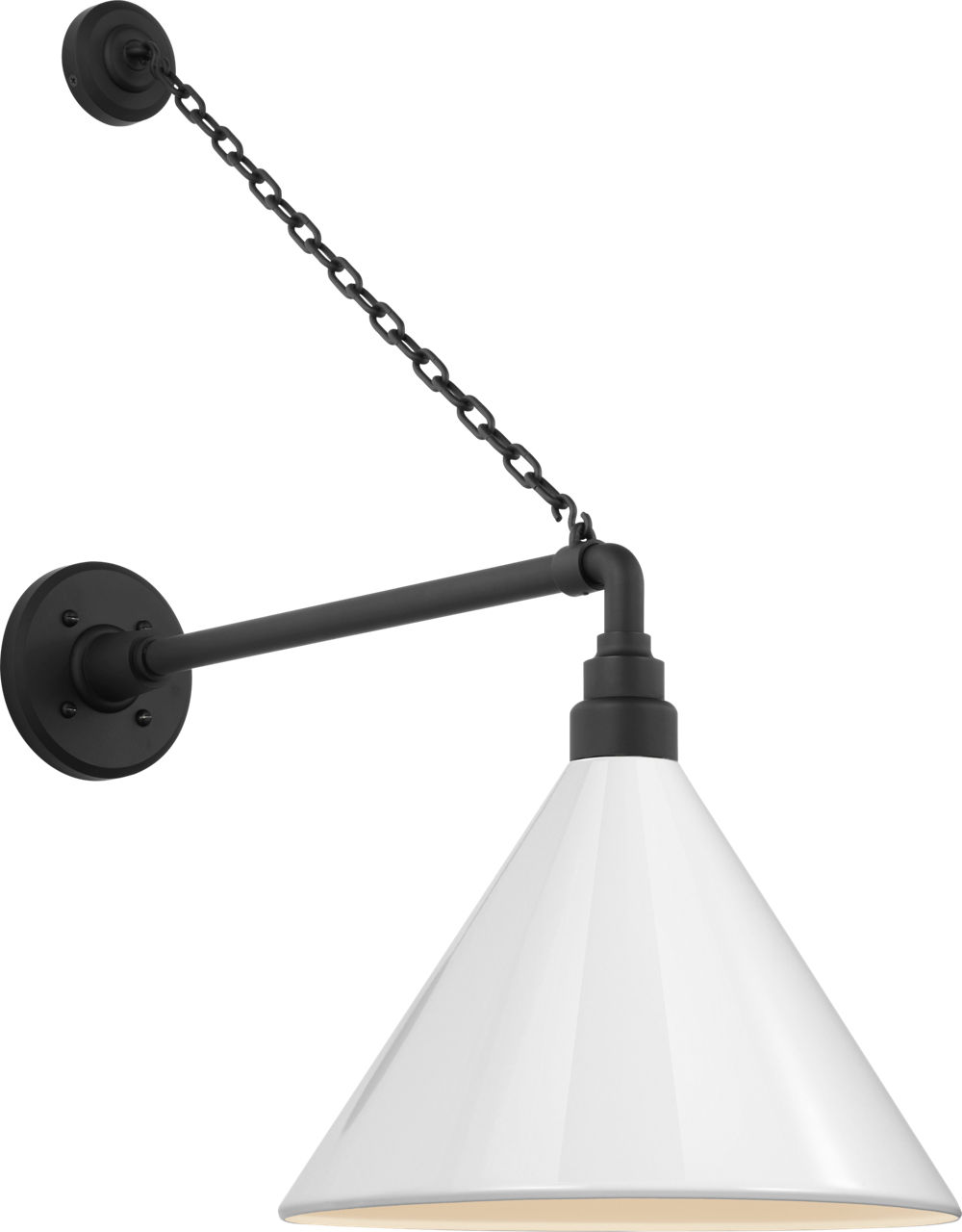 Academy 17.5" Anchored Mack Barn Light in Matte Black with 12.5" White Conical Savannah Shade