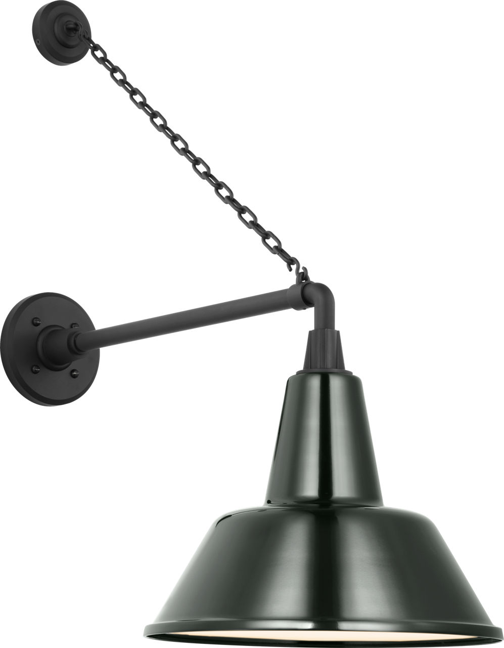 Academy 17.5" Anchored Mack Barn Light in Matte Black with 12.5" Green Bowers Shade