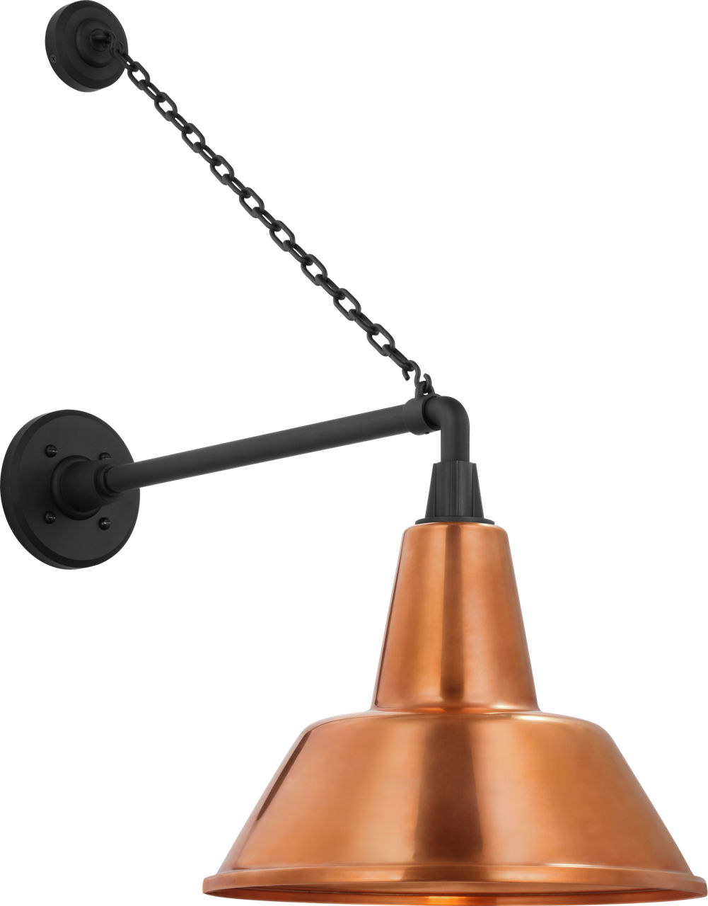 Academy 17.5" Anchored Mack Barn Light in Matte Black with 12.5" Soft Copper Bowers Shade