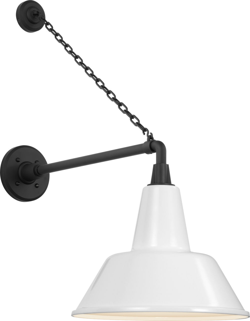 Academy 17.5" Anchored Mack Barn Light in Matte Black with 12.5" White Bowers Shade