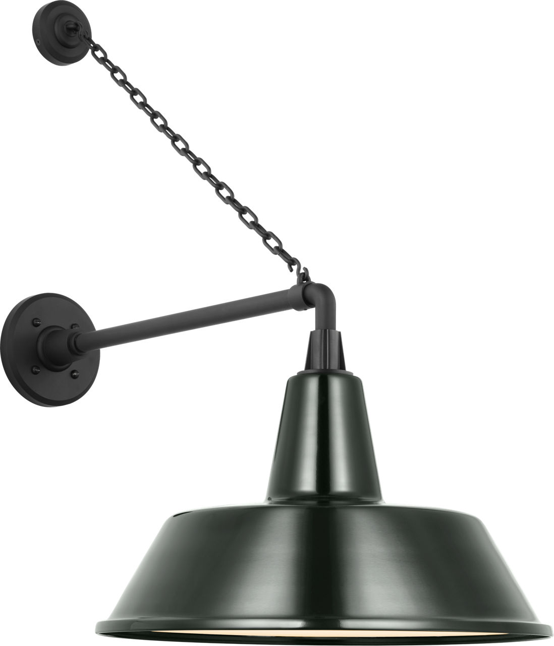 Academy 17.5" Anchored Mack Barn Light in Matte Black with 16" Green Bowers Shade