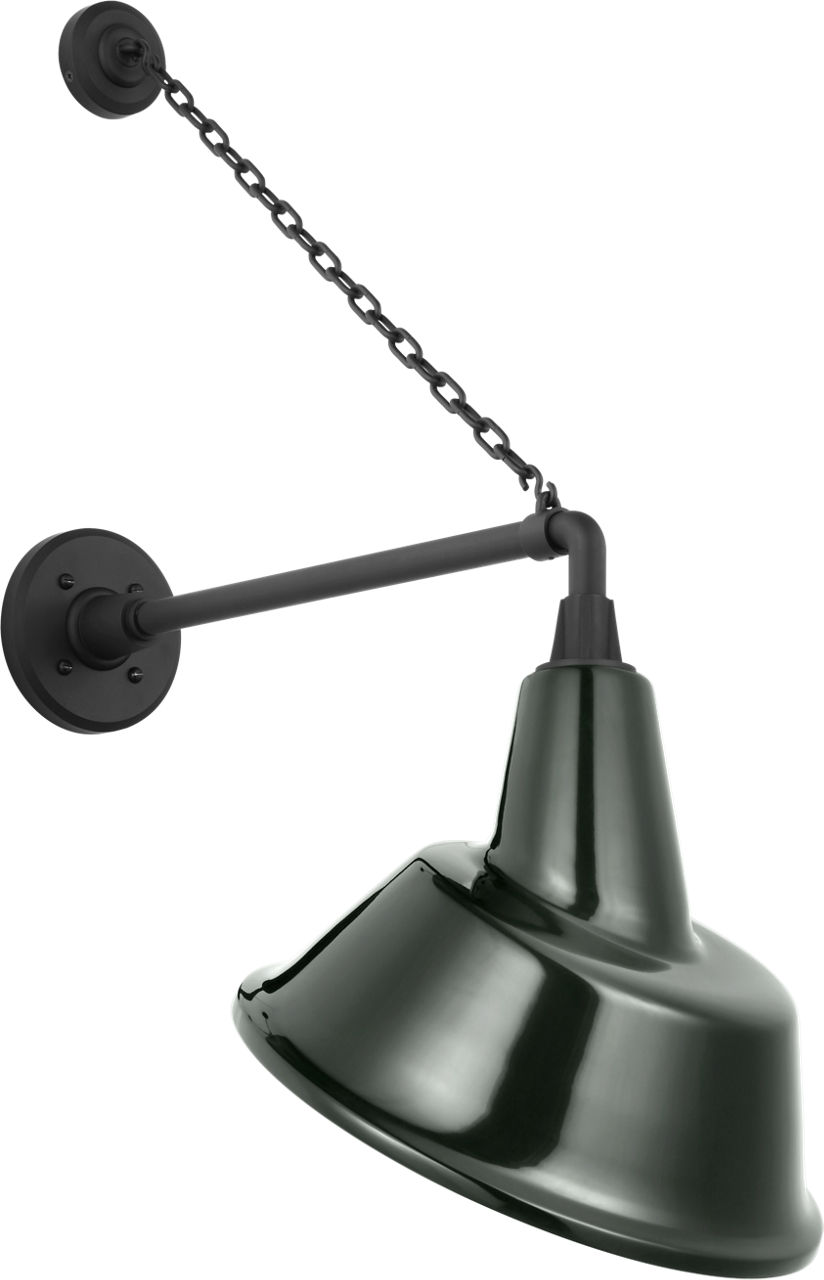 Academy 17.5" Anchored Mack Barn Light in Matte Black with 12.5" Green Tilted Bowers Shade