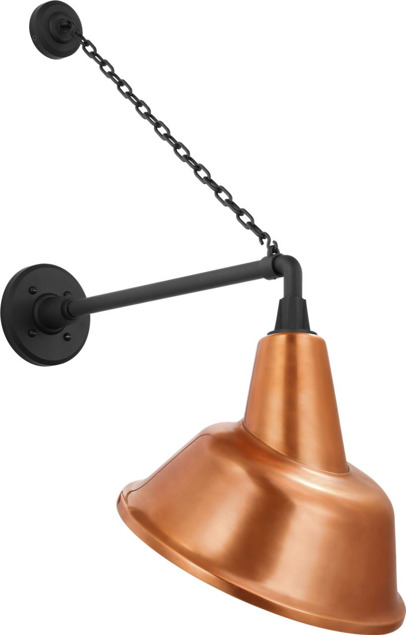 Academy 17.5" Anchored Mack Barn Light in Matte Black with 12.5" Soft Copper Tilted Bowers Shade