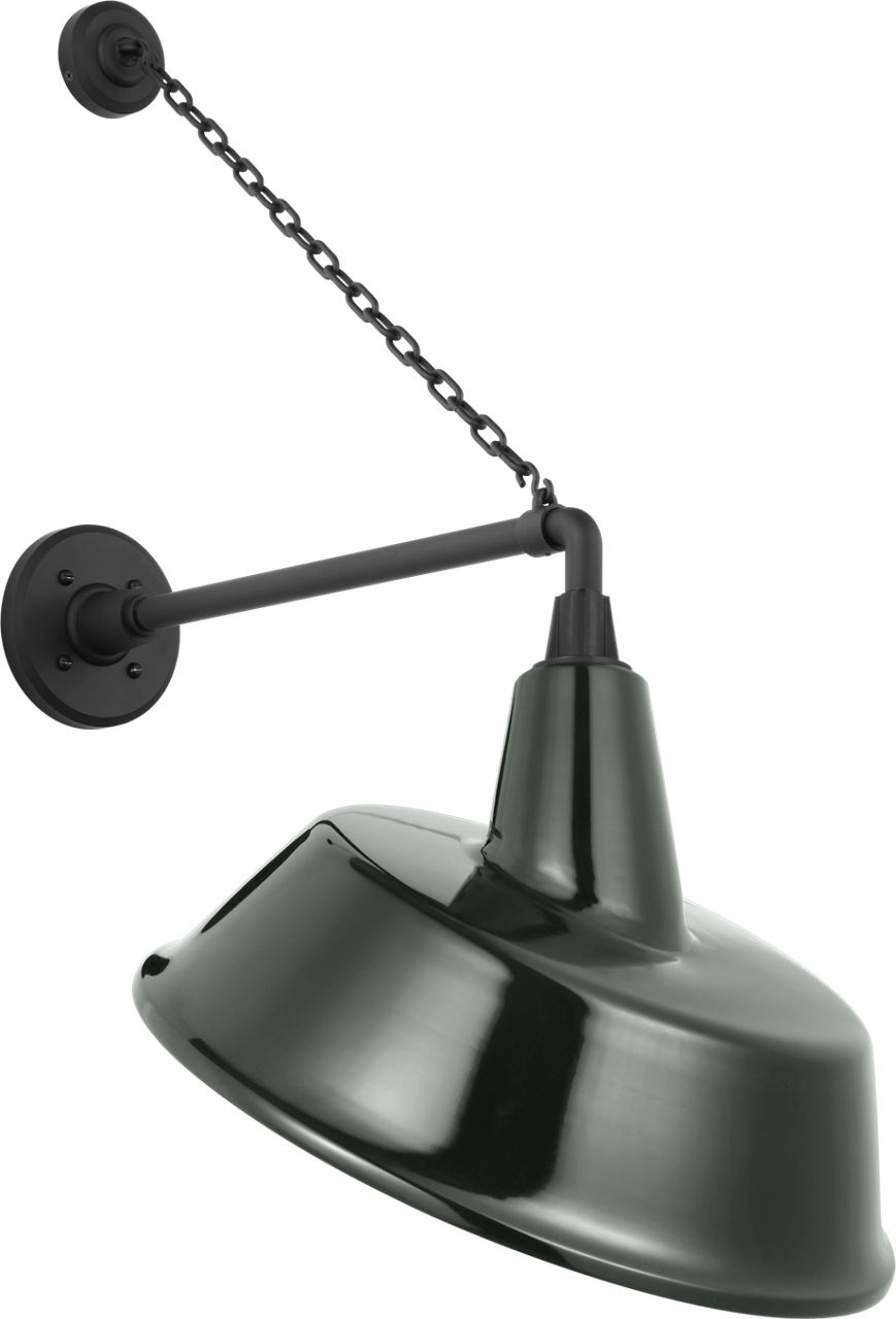 Academy 17.5" Anchored Mack Barn Light in Matte Black with 16" Green Tilted Bowers Shade