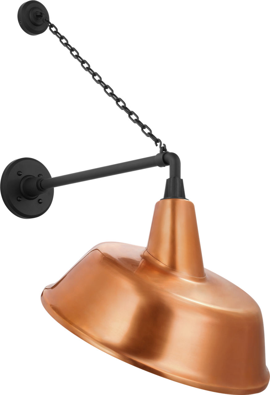Academy 17.5" Anchored Mack Barn Light in Matte Black with 16" Soft Copper Tilted Bowers Shade