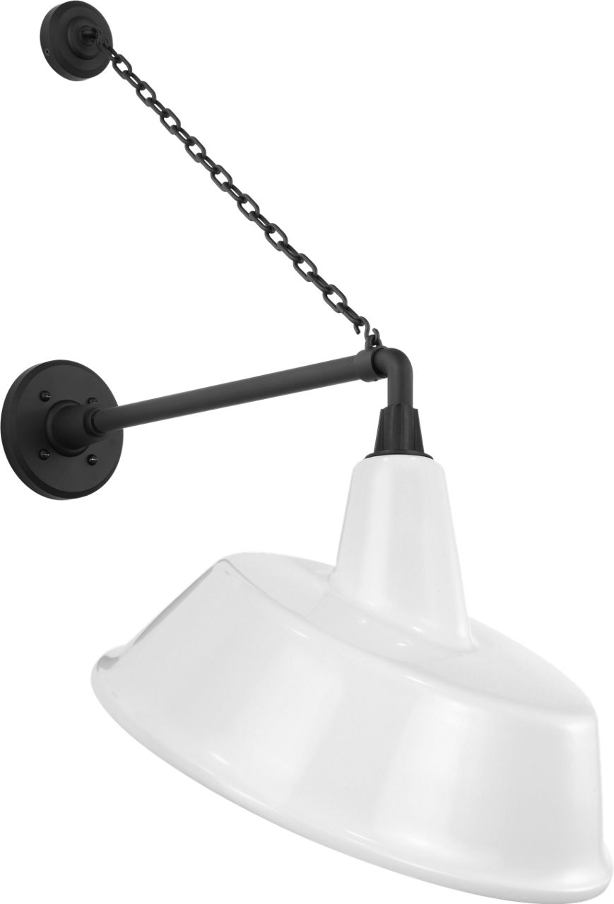 Academy 17.5" Anchored Mack Barn Light in Matte Black with 16" White Tilted Bowers Shade