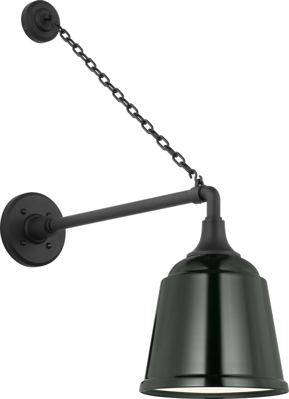 Academy 17.5" Anchored Mack Barn Light in Matte Black with 8" Green Rockhouse Shade
