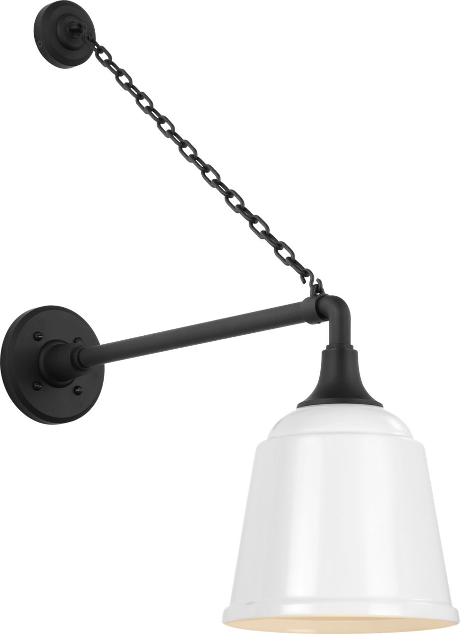 Academy 17.5" Anchored Mack Barn Light in Matte Black with 8" White Rockhouse Shade