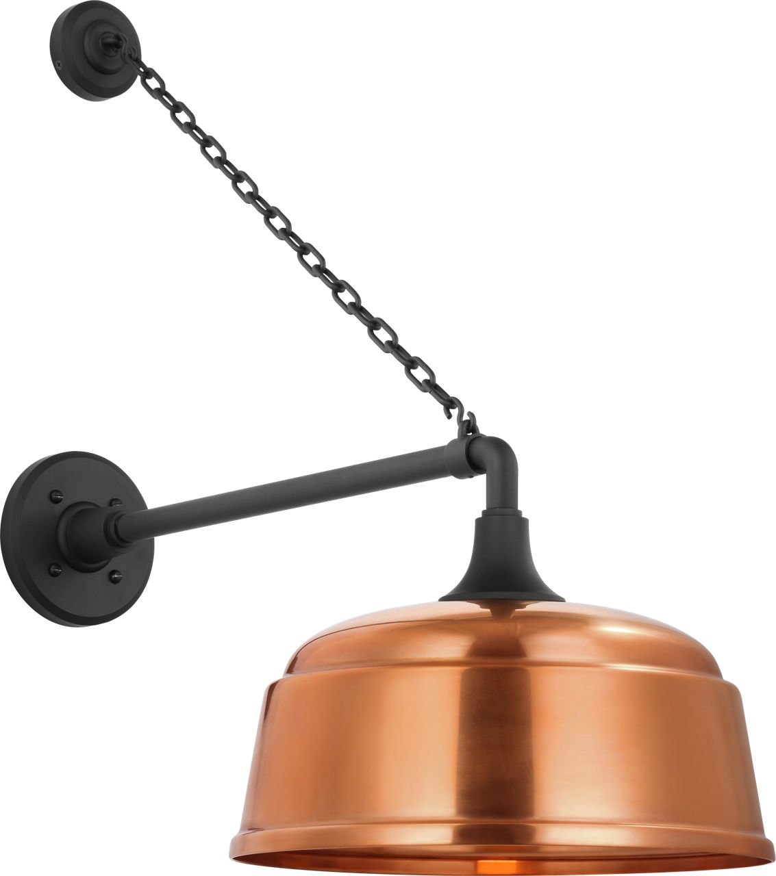 Academy 17.5" Anchored Mack Barn Light in Matte Black with 12.5" Soft Copper Rockhouse Shade