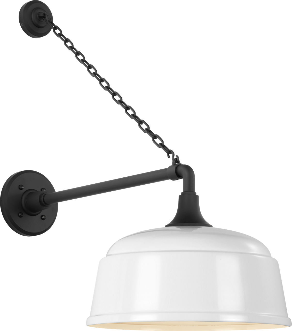 Academy 17.5" Anchored Mack Barn Light in Matte Black with 12.5" White Rockhouse Shade