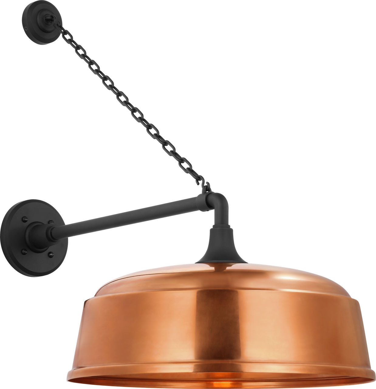 Academy 17.5" Anchored Mack Barn Light in Matte Black with 16" Soft Copper Rockhouse Shade