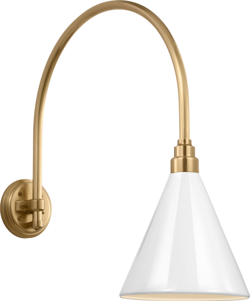 Academy 19.5" Arched Mack Barn Light in Hand-Rubbed Antique Brass with 9" White Conical Savannah Shade