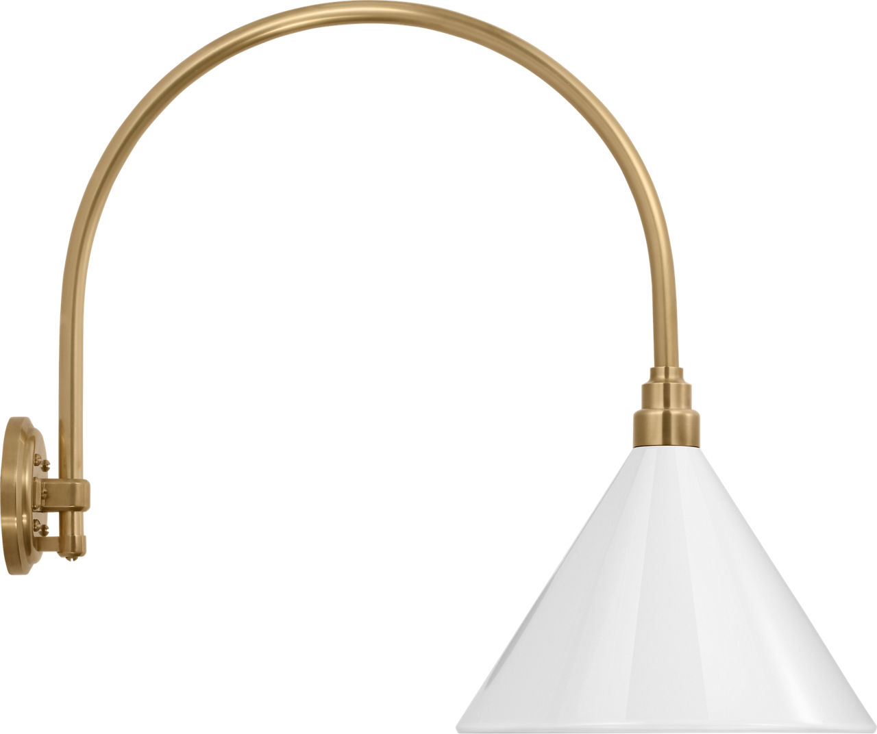Academy 19.5" Arched Mack Barn Light in Hand-Rubbed Antique Brass with 12.5" White Conical Savannah Shade