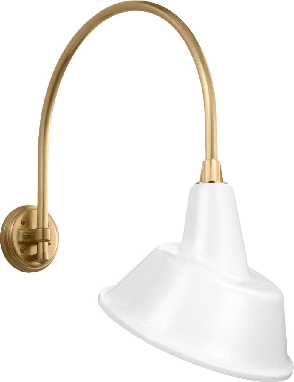 Academy 19.5" Arched Mack Barn Light in Hand-Rubbed Antique Brass with 12.5" White Tilted Bowers Shade
