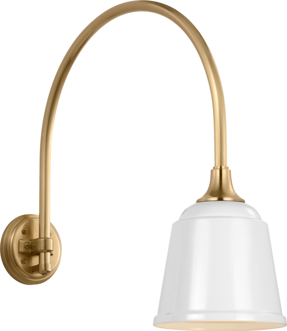 Academy 19.5" Arched Mack Barn Light in Hand-Rubbed Antique Brass with 8" White Rockhouse Shade