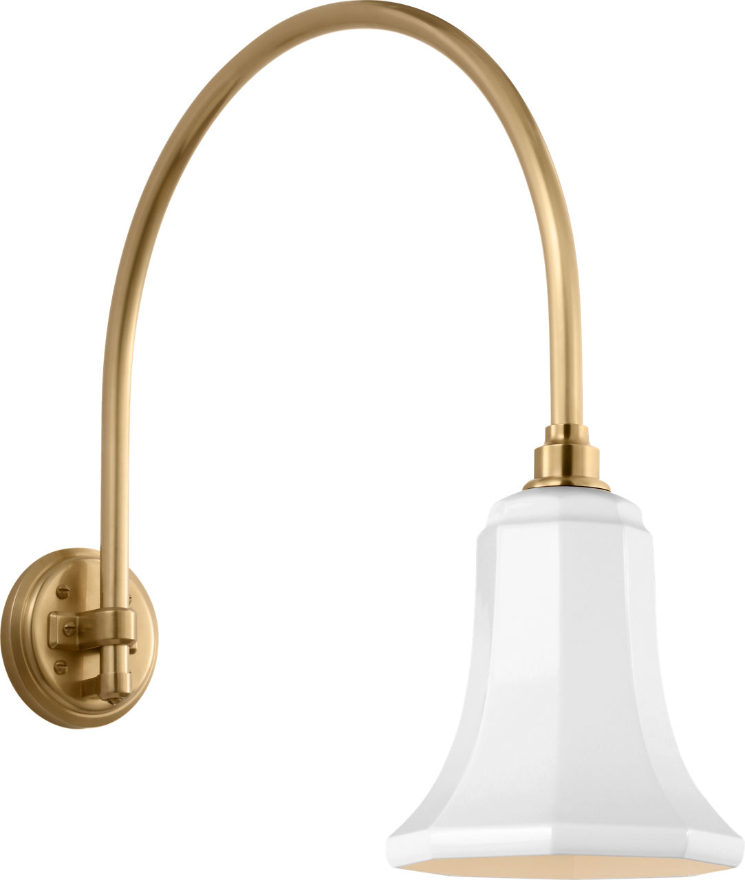 Academy 19.5" Arched Mack Barn Light in Hand-Rubbed Antique Brass with 7.5" White Savannah Shade
