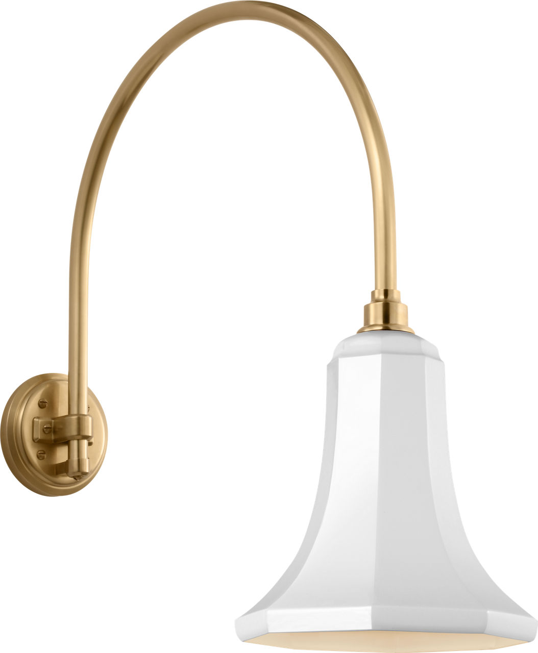 Academy 19.5" Arched Mack Barn Light in Hand-Rubbed Antique Brass with 9.25" White Savannah Shade