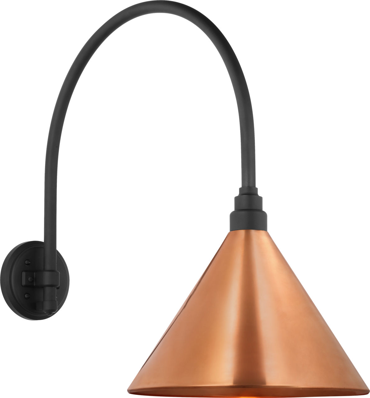 Academy 19.5" Arched Mack Barn Light in Matte Black with 12.5" Soft Copper Conical Savannah Shade