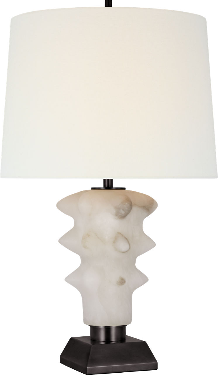 Luxor Medium Table Lamp in Alabaster and Bronze with Linen Shade