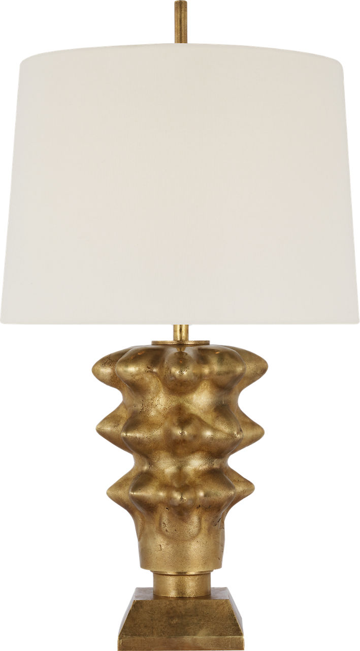 Luxor Medium Table Lamp in Museum Brass with Linen Shade