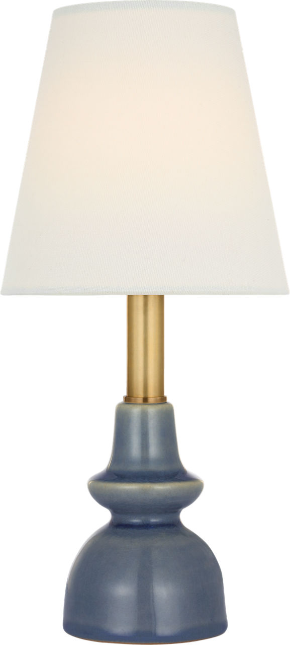 Fifi 12" Cordless Accent Lamp in Polar Blue Crackle with Linen Shade
