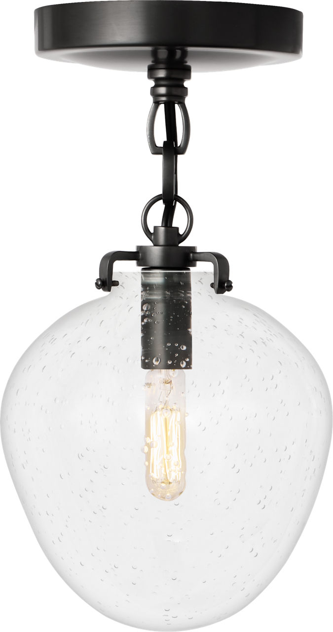 Katie Small Acorn Semi-Flush Mount in Bronze with Seeded Glass
