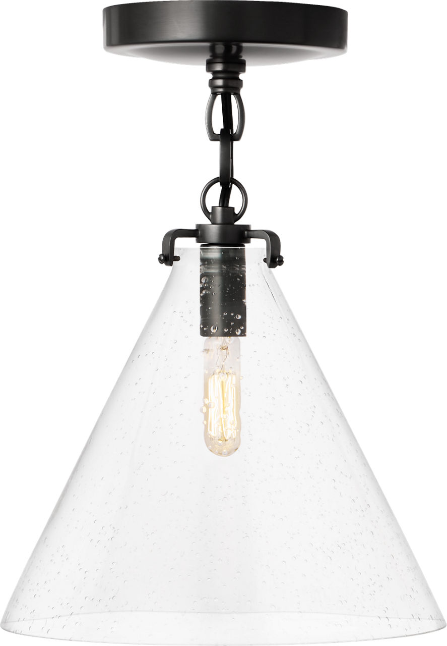 Katie Small Conical Semi-Flush Mount in Bronze with Seeded Glass