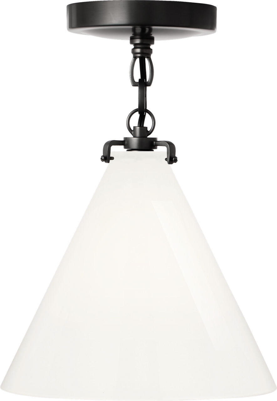 Katie Small Conical Semi-Flush Mount in Bronze with White Glass
