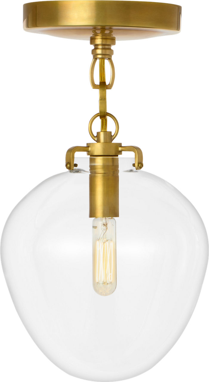 Katie Small Acorn Semi-Flush Mount in Hand-Rubbed Antique Brass with Clear Glass