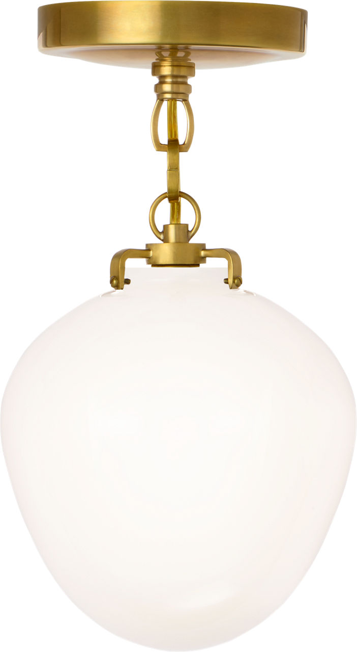 Katie Small Acorn Semi-Flush Mount in Hand-Rubbed Antique Brass with White Glass