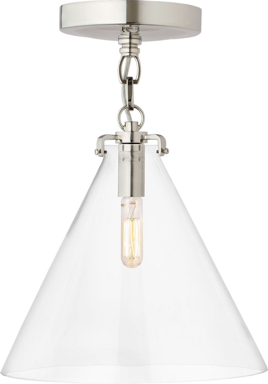 Katie Small Conical Semi-Flush Mount in Polished Nickel with Clear Glass