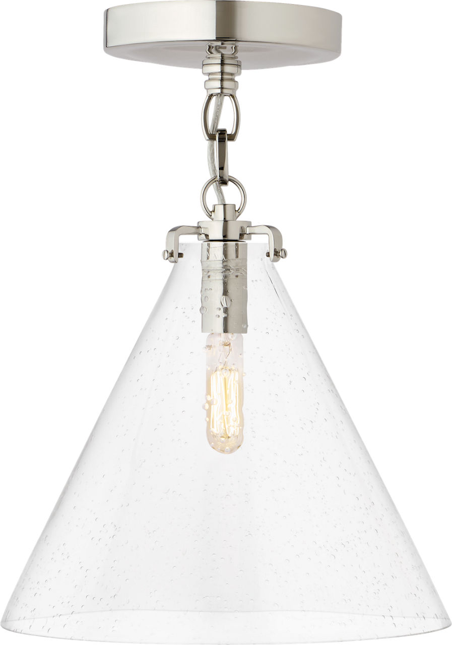 Katie Small Conical Semi-Flush Mount in Polished Nickel with Seeded Glass